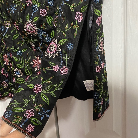 Vintage Marina Bresler Silk Floral Beaded Embroidered Top shirt blouse size 22 - Picture 5 of 16